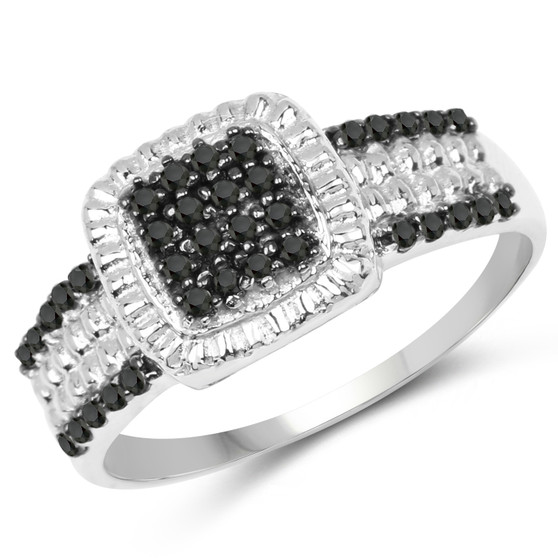black diamond cluster ring in rhodium over sterling silver