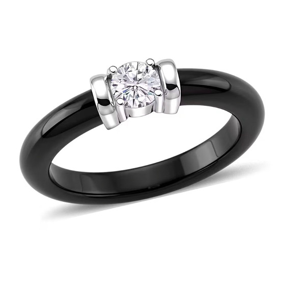 front view of lab diamond solitaire in black jade with rhodium over sterling silver