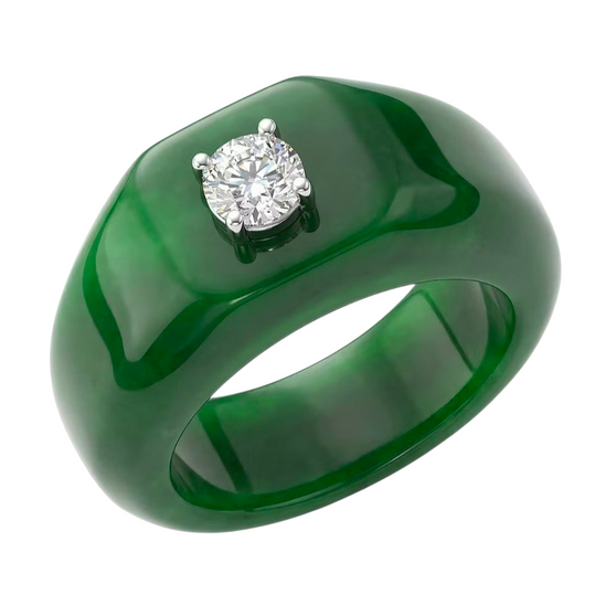lab grown diamond solitaire in green jade with rhodium over sterling silver mens ring front