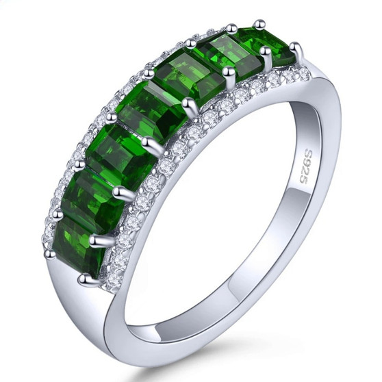 chrome diopside and white zircon band ring in rhodium over sterling silver