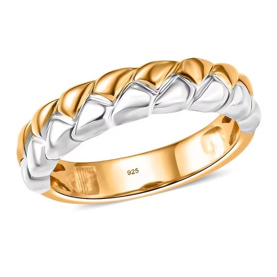 braided two tone band ring in 18k vermeil yellow gold and white rhodium over sterling silver front