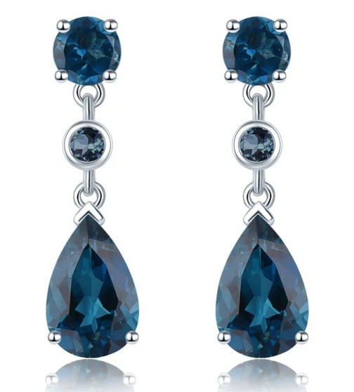 sky swiss or london blue topaz dangle earrings in rhodium over sterling silver