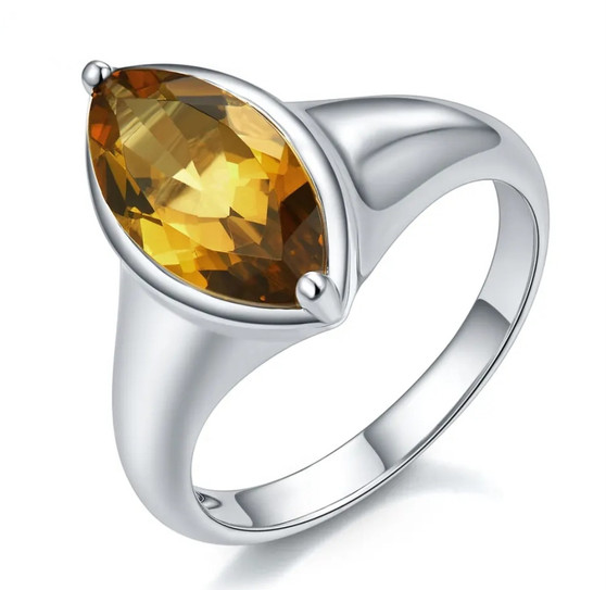 marquise citrine solitaire ring in rhodium over sterling silver