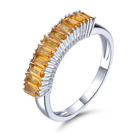 citrine band ring in rhodium over sterling silver