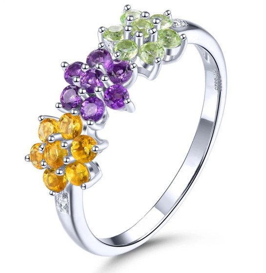 citrine amethyst peridot and white zircon ring in rhodium over sterling silver