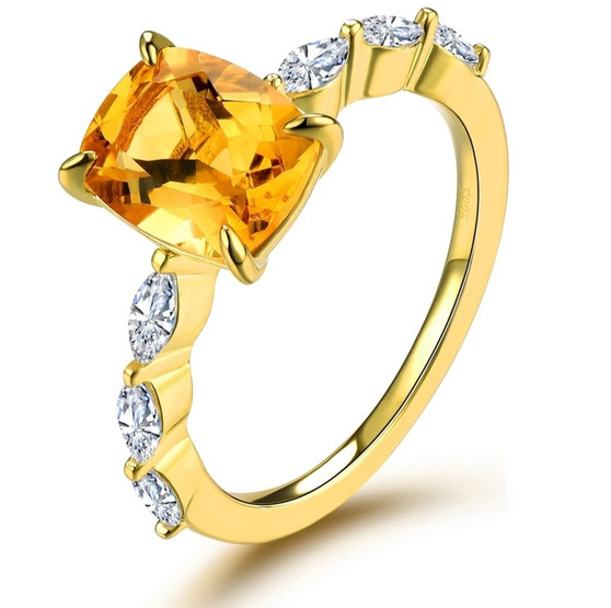citrine and white zircon ring in 18k yellow gold over sterling silver