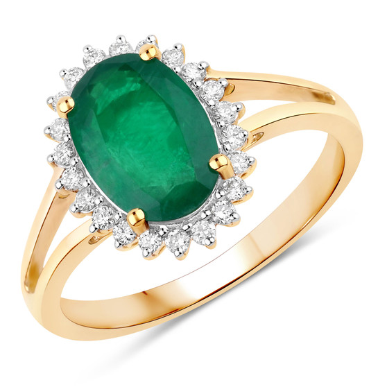 zambian emerald green gemstone ring in solid 14k yellow gold