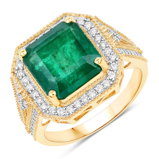 zambian emerald green gemstone ring in solid 14k yellow gold