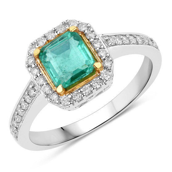 emerald green gemstone ring in solid 14k white gold