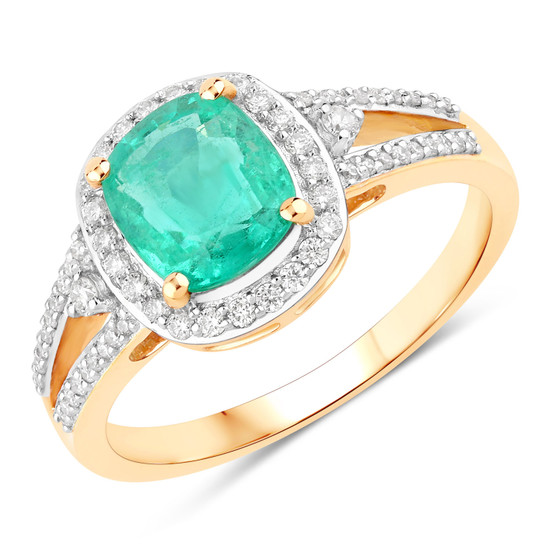 ethiopian emerald green gemstone ring in solid 14k yellow gold