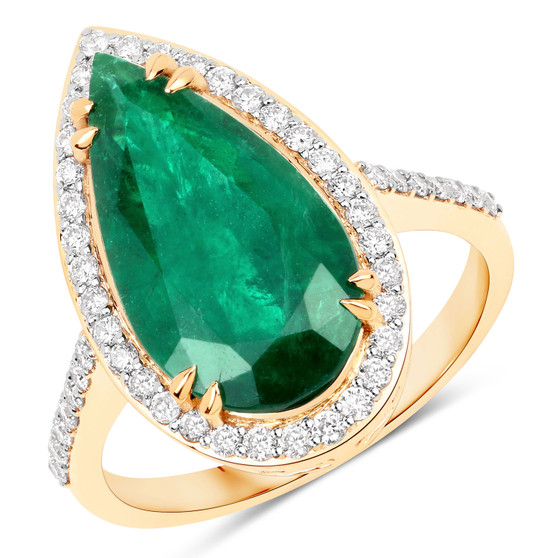 zambian emerald green gemstone ring in solid 14k yellow gold