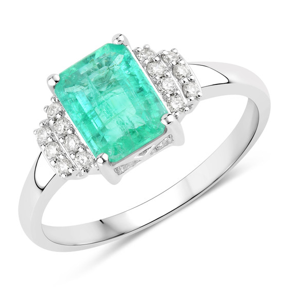ethiopian emerald green gemstone ring in solid 14k white gold