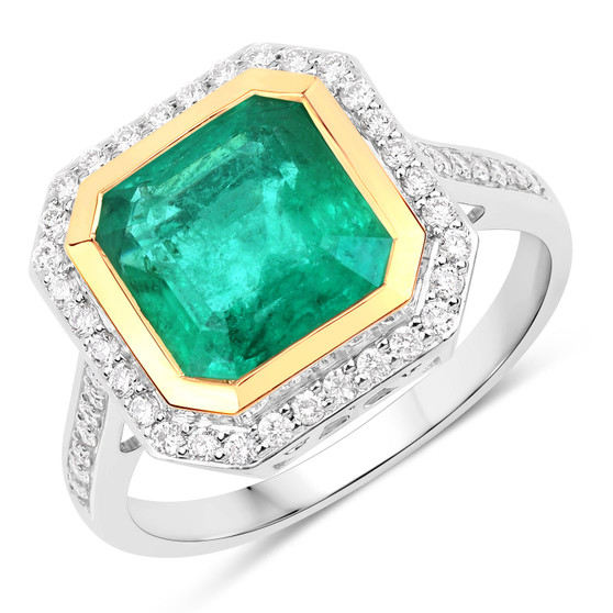 zambian emerald green gemstone ring in solid 14k yellow gold