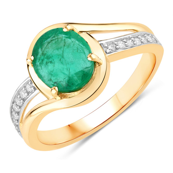 zambian emerald green gemstone ring in solid 14k yellow gold