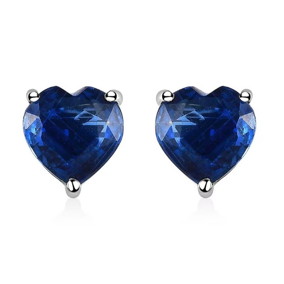 front view of kyanite heart stud earrings in rhodium over sterling silver