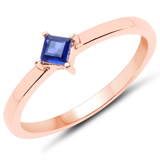 square cut kyanite ring in 18k rose gold plated sterling silver side view