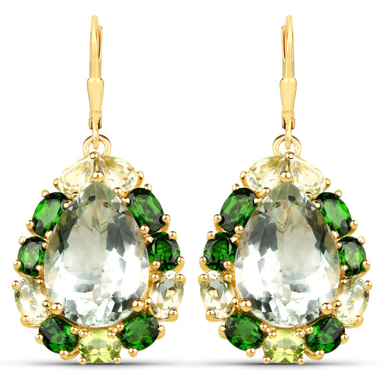 prasiolite multi gemstone earrings in 18k yellow gold over sterling silver