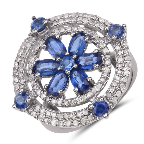 kyanite and white diamond ring in rhodium over sterling silver shown for size comparison