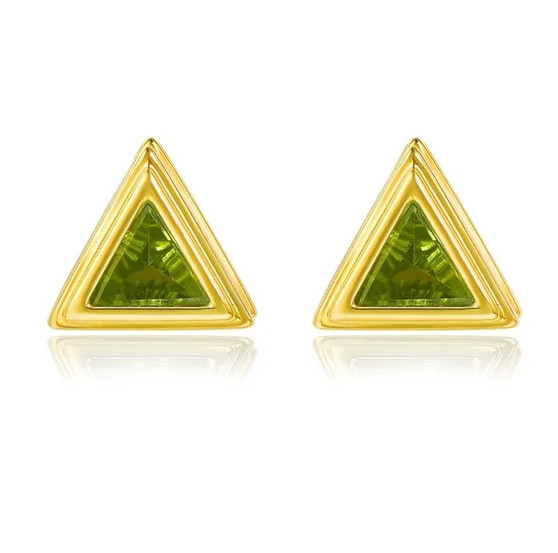 peridot trillion bezel set stud earrings in 18k yellow gold over sterling silver