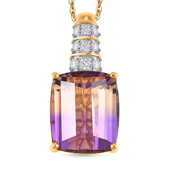 ametrine and moissanite pendant necklace in 18k vermeil yellow gold over sterling silver front