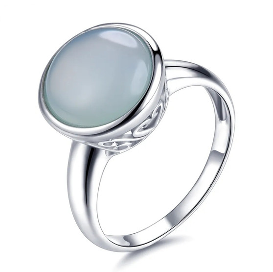 blue chalcedony solitaire ring in rhodium over sterling silver