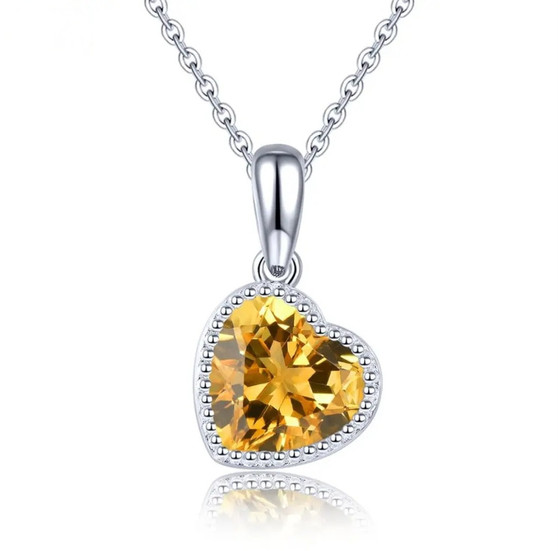 citrine heart solitaire pendant necklace in rhodium over sterling silver 18"