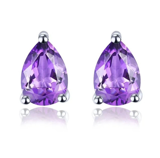 amethyst 7x5mm pear shape stud earrings in rhodium over sterling silver