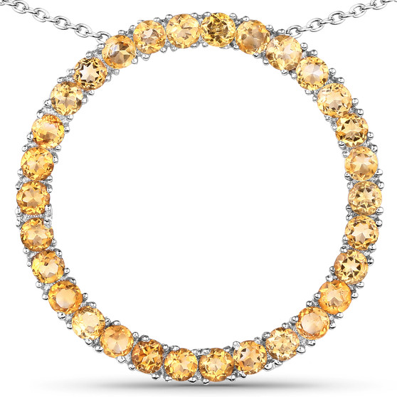 citrine circle pendant necklace in rhodium over sterling silver