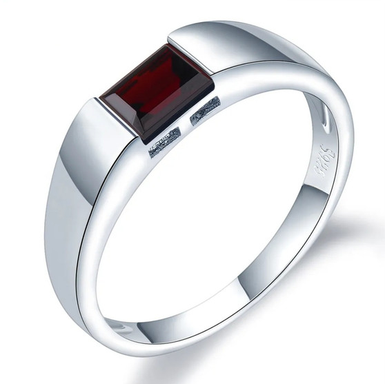 Garnet-emerald-cut-solitaire-silver-men's-ring-stock-GGZ139 Garnet-emerald-cut-solitaire-silver-men's-ring-stock-GGZ139
