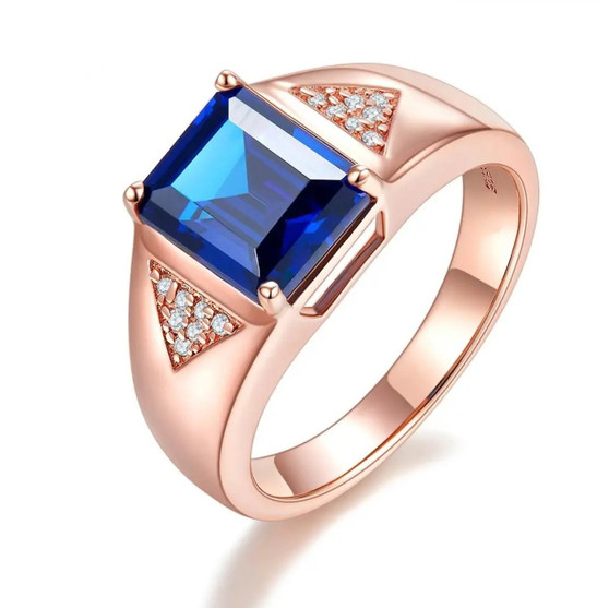 mens lab sapphire and zircon 18k rose gold over sterling silver ring