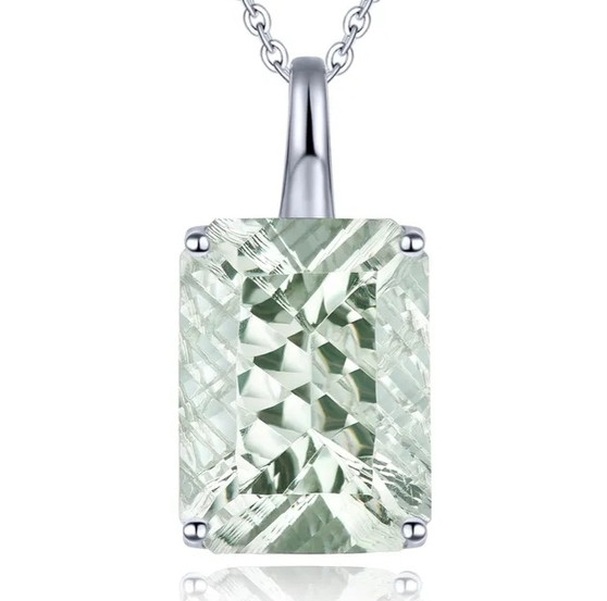 prasiolite smoky or lemon quartz emerald cut pendant necklace in rhodium over sterling silver