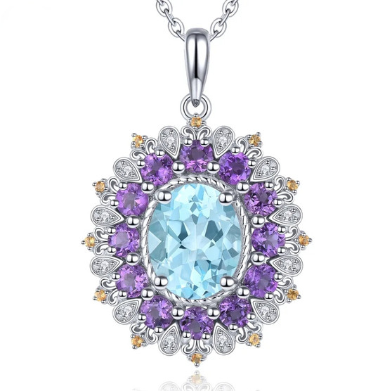 sky blue topaz amethyst white zircon and citrine pendant necklace in rhodium over sterling silver