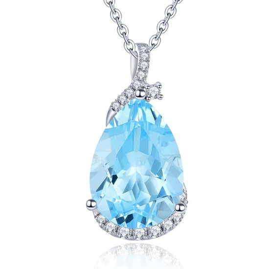 sky blue topaz and white zircon pear necklace in rhodium over sterling silver