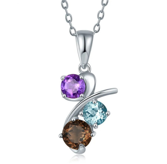 multi gemstone modern swirl pendant necklace in rhodium over sterling silver
