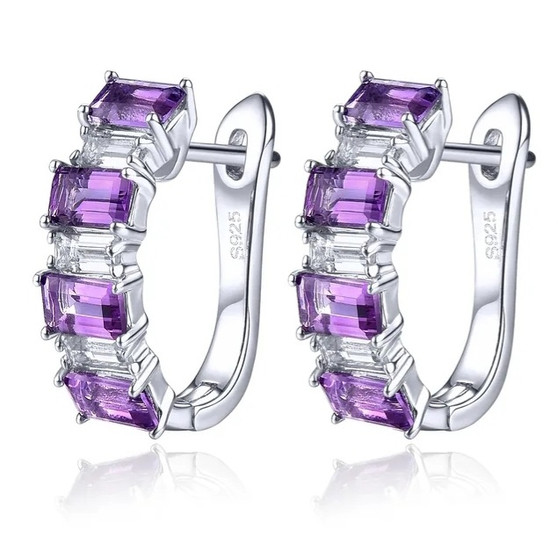 amethyst chrome diopside or garnet and white topaz hoops in rhodium over sterling silver