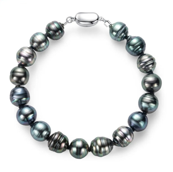 black baroque tahitian pearl rhodium over sterling silver bracelet 8-10mm