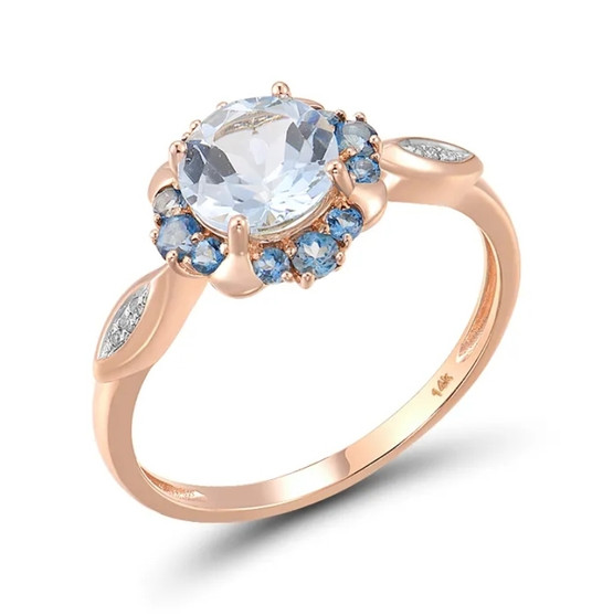 sky blue london topaz 14k rose gold halo ring front