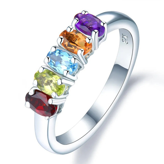 multi gemstone 5-stone band ring in rhodium over sterling silver