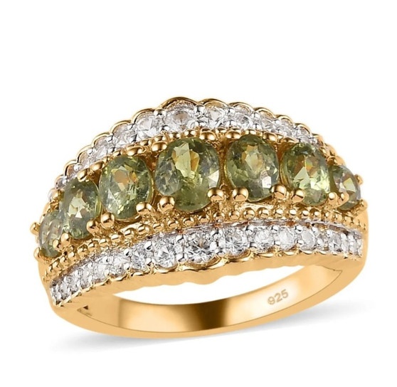 demantoid garnet and white zircon ring in 18k yellow gold over sterling silver
