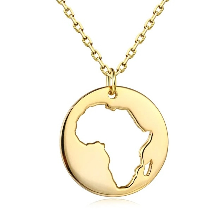 Africa-circle-outline-yellow-gold-over-silver-necklace-stock-L4L511