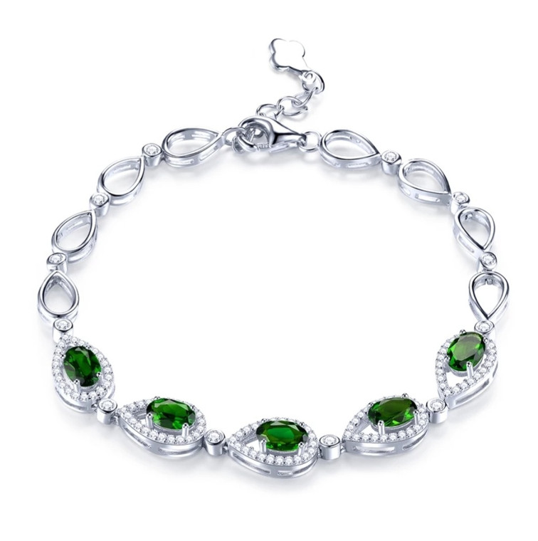 Chrome Diopside & White Zircon Bracelet in Rhodium over Sterling Silver 3.5ctw