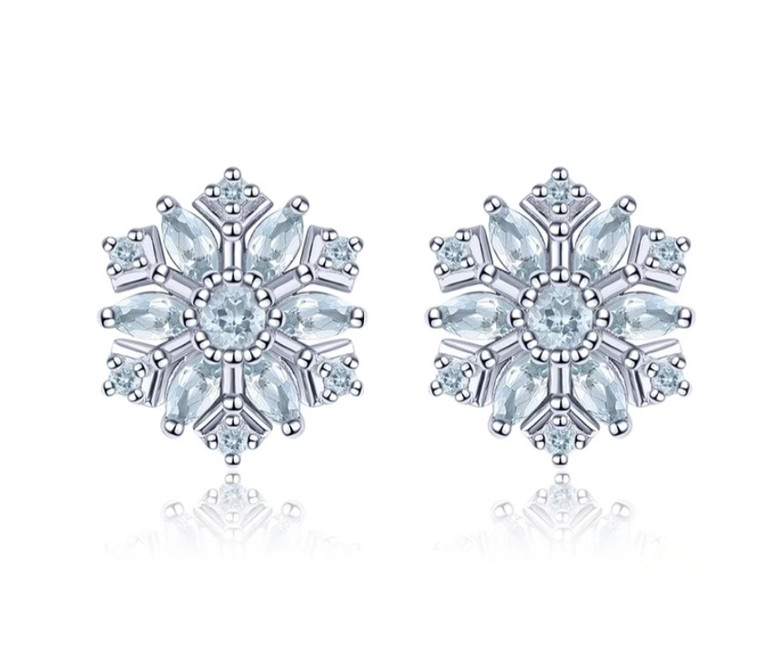 Aquamarine Snowflake Earrings in Rhodium over Sterling Silver 1.3ctw