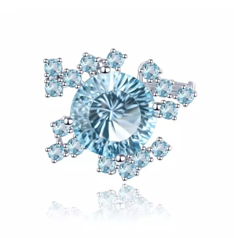 Sky Blue Topaz Brooch in Rhodium over Sterling Silver 6.6ctw