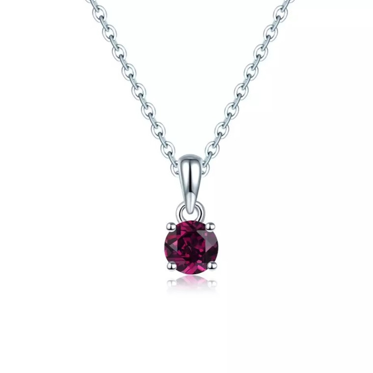 Rhodolite garnet 5mm round solitaire silver pendant necklace stock