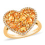 spessartine garnet and moissanite heart ring in 18k yellow gold over sterling silver
