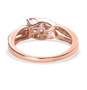 full view of pink sapphire and zircon trilogy bypass ring in 18k rose gold over sterling silver
