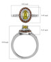 sphene with white and brown zircon halo ring in rhodium over sterling silver shown for size comparison