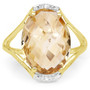 large oval checkerboard faceted citrine statement ring with white topaz
