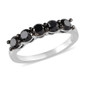 front view of black diamond 5 stone wedding ring in rhodium over sterling silver