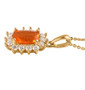 side view of fire opal and moissanite necklace in 18k yellow gold over sterling silver